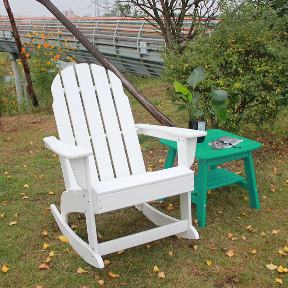 TTM001 HDPE 2-Ply Shelf Pull-Out Patio Outdoor Adirondack Rocking Chair With Set Side Table