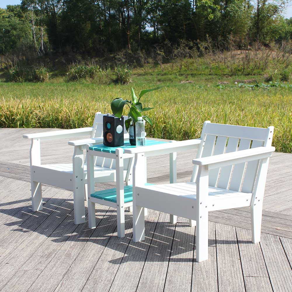 DCS302 Outdoor Quick Assembly Weatherproof Two White Hdpe Chairs And One Side Table Set