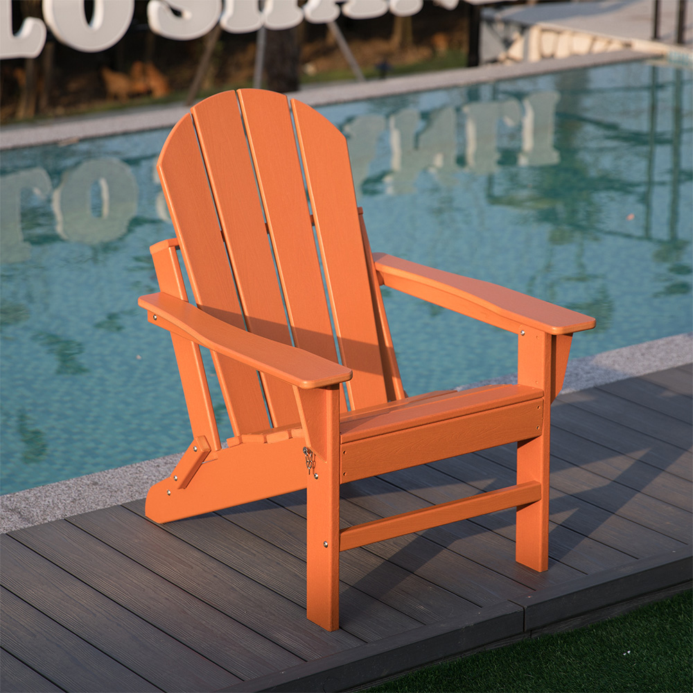ADM008 Weather Resistant White HDPE Folding Adirondack Chair in Patio Garden Lawn